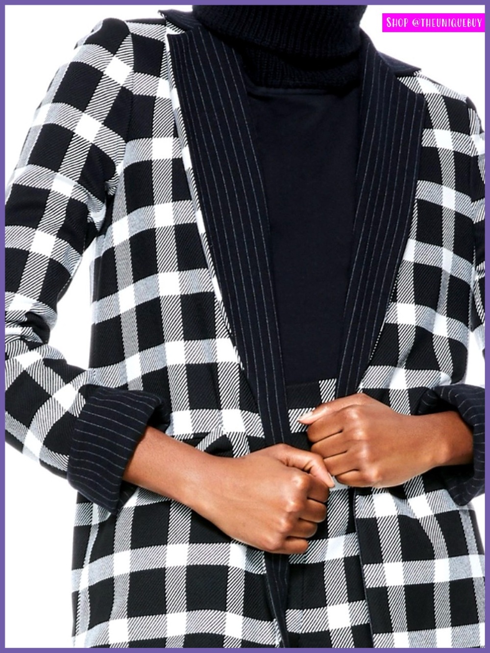 Alice + Olivia Kylie Notch Collar Pinstripe Plaid Reversible Blazer Jacket